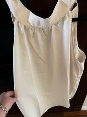 Women's Cream Sleeveless Pleated Neck Tank Top